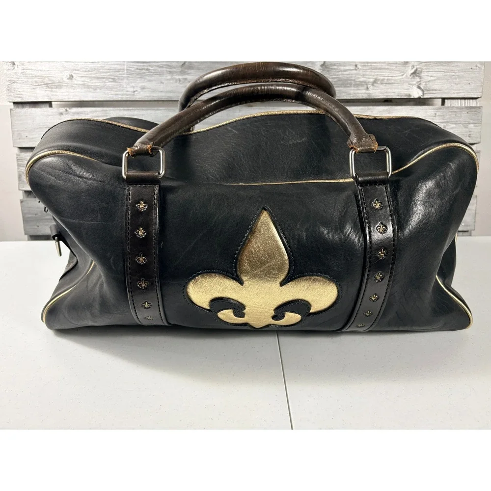 Vintage 70s Fleur De Lis New Orleans Saints Duffel Travel Bag Faux Leather NFL